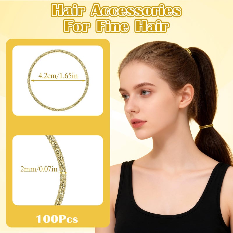 DOPENSPI 100 Pcs Small Gold Hair Ties, Shimmer Thin Elastic Hair Bands Rubberbands 3mm Mini Ropes Rubber Elastic Bands Ponytail Accessories for Women - Image 3